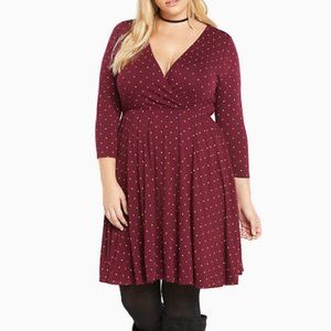 TORRID size 2 Burgundy Dot Print Surplice Skater Dress